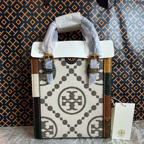 Tory Burch T Monogram Grommet Mini Tote Bag Crossbody Ivory Tan Brown Gold - Picture 11 of 14